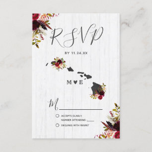 Hawaii Staat Destination Rustic Wedding RSVP Karte