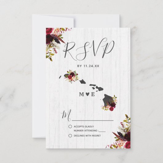 Hawaii Staat Destination Rustic Wedding RSVP Karte (Vorderseite)