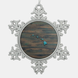 Hawaii-Staat Form Aquamarin Schneeflocken Zinn-Ornament