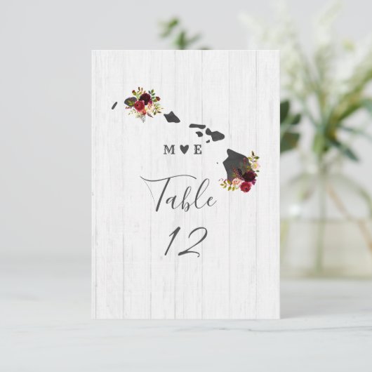 Hawaii Staat Hochzeit in Urlaubsort Tischnummern (Stehend Vorderseite)