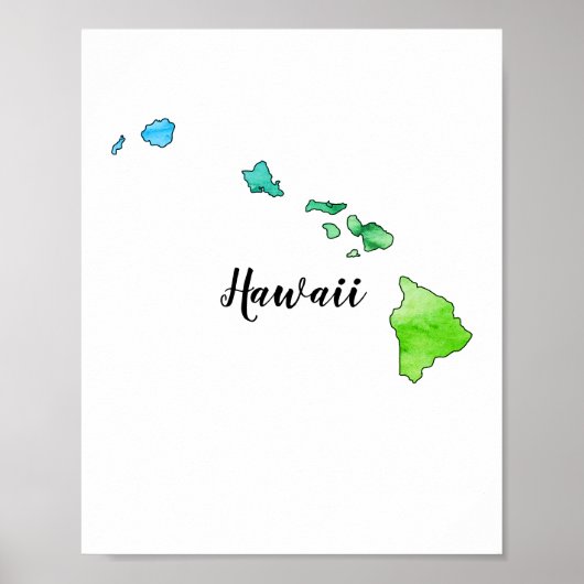 Hawaii Staat Map Wasserfarben farbenfroh Poster (Vorne)