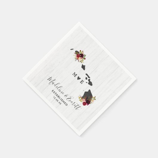 Hawaii Staat Rustic Wood Wedding Monogram Serviette (Ecke)