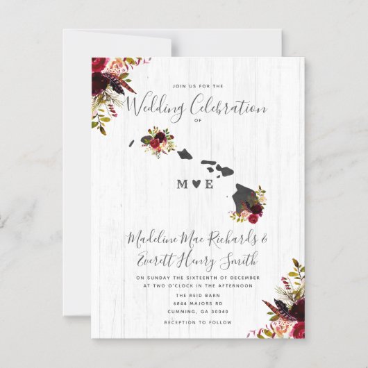 Hawaii Staat Rustikale Magnethochzeit Einladung (Vorderseite)