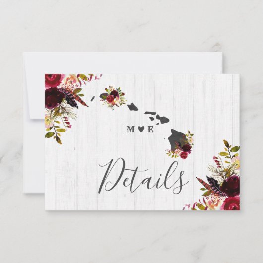 Hawaii Staat Zielort Rustikale Hochzeitdetails Einladung (Vorderseite)