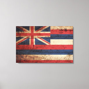 Hawaii-Staatsflagge auf dem alten Holzkorn Leinwanddruck
