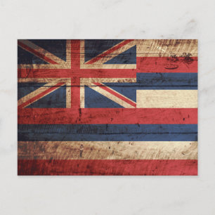 Hawaii-Staatsflagge auf dem alten Holzkorn Postkarte
