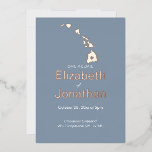 Hawaii-Staatskarte Skript Save The Date Rosen Gold Folieneinladung