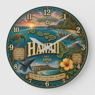 Hawaii State Heritage Island Map Sea Turtle Große Wanduhr