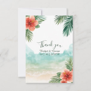 Hawaii-Strand-Hibiskus-tropische-Küstenhochzeit Dankeskarte