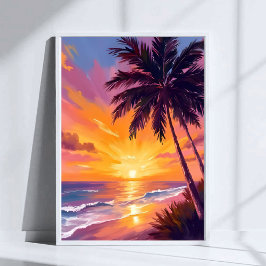 Hawaii-Strand-Sonnenuntergang-Malerei-Reise Poster