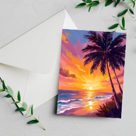 Hawaii-Strand-Sonnenuntergang-Malerei-Reisekarte