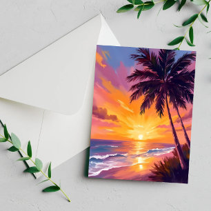 Hawaii-Strand-Sonnenuntergang-Malerei-Reisekarte