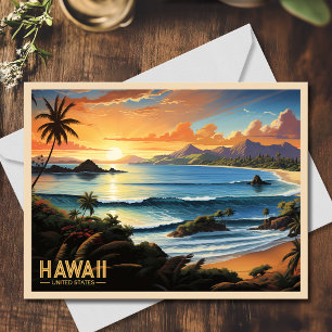 Hawaii-Strand Tropisches Paradies Vintage-Gemälde Postkarte
