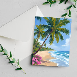 Hawaii-Strand-Wasserfarbe-Ozean-Palmenbaum-Karte