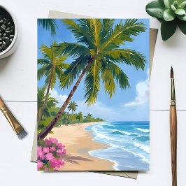 Hawaii-Strand-Wasserfarbe-Ozean-Palmenbaum-Malerei Postkarte