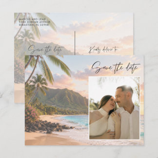Hawaii-Strandhochzeitsfoto Save the Date Postkarte