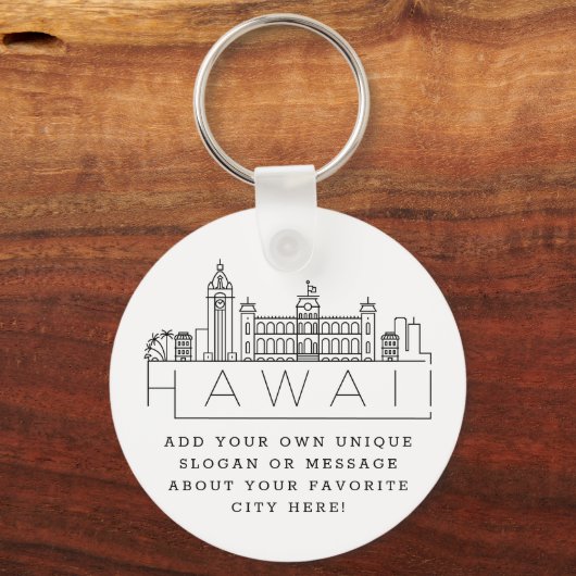 Hawaii Stylized Skyline | Benutzerdefinierter Slog Schlüsselanhänger (Vorderseite)