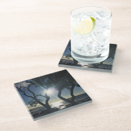 Hawaii Sunlit Trees Ocean Shore Color Fotografie Glasuntersetzer