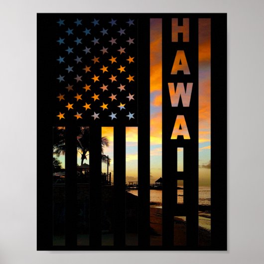 Hawaii Sunset American Flag Honolulu Hawaiian Isla Poster (Vorne)