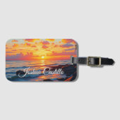 Hawaii Sunset Calligraphy Simple Professional Name Gepäckanhänger (Vorderseite (Horizontal))