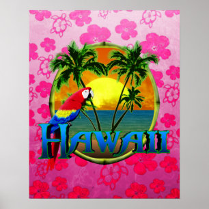 Hawaii Sunset Pink Honu Poster