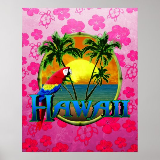Hawaii Sunset Pink Honu Poster (Vorne)