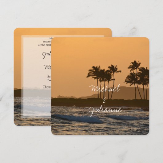 Hawaii Sunset Wedding Einladung (Vorne/Hinten)