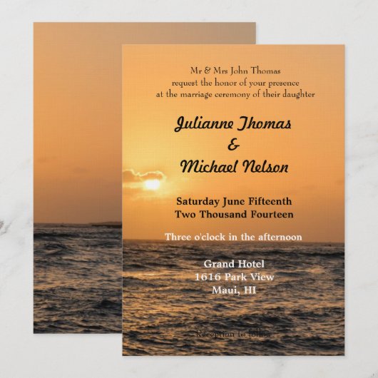 Hawaii Sunset Wedding Einladung (Vorne/Hinten)