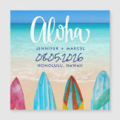 Hawaii Surfboard Aloha Beach Wedding Save the Date Magnetkarte (Vorderseite)