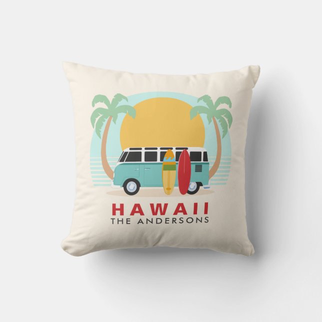 Hawaii Surfboard Van Family Name Throw Kissen (Vorderseite)