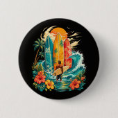 Hawaii Surfbrett Welle Strand Surfer Vintage Button (Vorderseite)