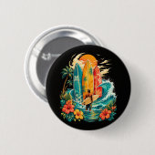 Hawaii Surfbrett Welle Strand Surfer Vintage Button (Vorne & Hinten)