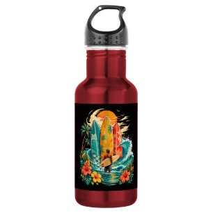 Hawaii Surfbrett Welle Strand Surfer Vintage Edelstahlflasche