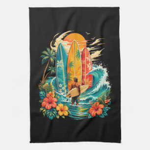 Hawaii Surfbrett Welle Strand Surfer Vintage Geschirrtuch
