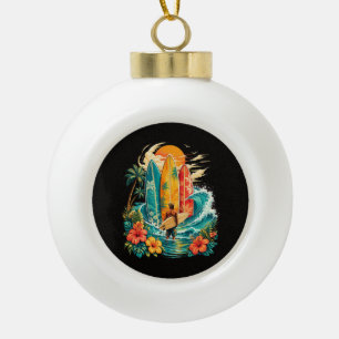 Hawaii Surfbrett Welle Strand Surfer Vintage Keramik Kugel-Ornament