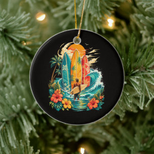 Hawaii Surfbrett Welle Strand Surfer Vintage Keramik Ornament