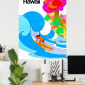 Hawaii, Surfen auf großen Wellen, 60er Illustratio Poster (Heimbüro)