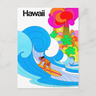 Hawaii, Surfen auf großen Wellen, 60er Illustratio Postkarte
