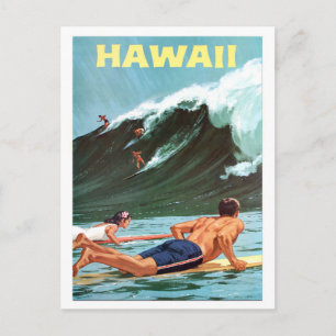 Hawaii, Surfen, große Welle, Vintage-Reisepostkart Postkarte