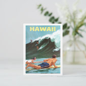 Hawaii, Surfen, Grosswelle, Vintage Reise Postkart Postkarte (Stehend Vorderseite)