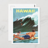 Hawaii, Surfen, Grosswelle, Vintage Reise Postkart Postkarte (Vorne/Hinten)