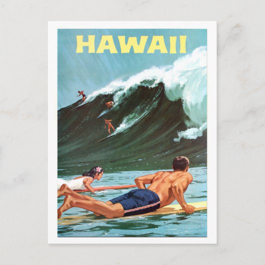 Hawaii, Surfen, Grosswelle, Vintage Reise Postkart Postkarte (Vorderseite)