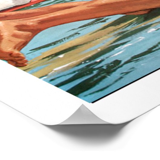 Hawaii, Surfen, Grosswelle, Vintage Reiseplakat Poster (Ecke)