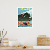 Hawaii, Surfen, Grosswelle, Vintage Reiseplakat Poster (Küche)