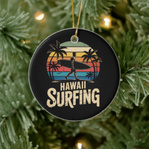 Hawaii Surfen Retro - Vintage Sonnenuntergang Stra Keramik Ornament