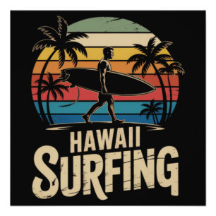 Hawaii Surfen Retro - Vintage Sonnenuntergang Stra Poster