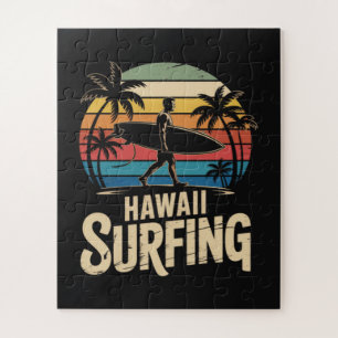 Hawaii Surfen Retro - Vintage Sonnenuntergang Stra Puzzle