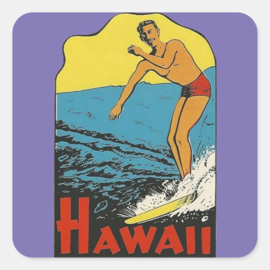 Hawaii Surfer - Vintage Stilaufkleber Quadratischer Aufkleber (Vorderseite)