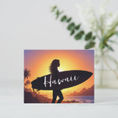 Hawaii-Surferin am Strand Postkarte (Stehend Vorderseite)