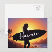Hawaii-Surferin am Strand Postkarte (Vorne/Hinten)